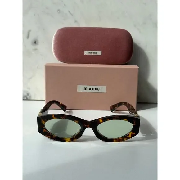 NEW Miu Miu MU11WS Thick Rim Oval Sunglasses in Green Brown - Picture 3 of 7